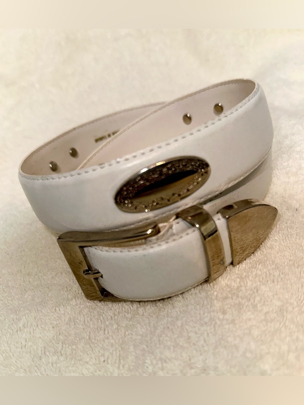 Vintage White Leather Western Belt Silver Concho Buckle Tip 90s Cowgirl S 33”